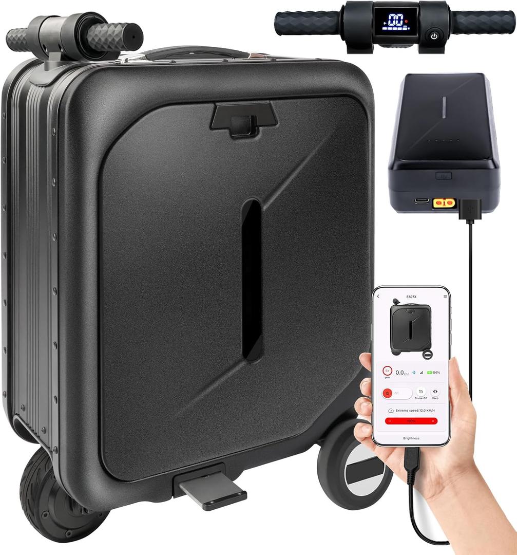 22 Inch 30L Smart Rideable Suitcase 94 Wh Electric Luggage Scooter w APP Control One-Button Fold Waterproof Lightweight Carry On for Airport Lightweight Business Travel