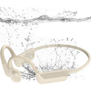 Swimming Headphones-Bone Conduction Headphones, IP68 Waterproof Open Earphones, LiteSurge Bluetooth 5.4 Underwater Sport Earbuds with 32 GB MP3 Memory for Swimming, Marathon-Khaki