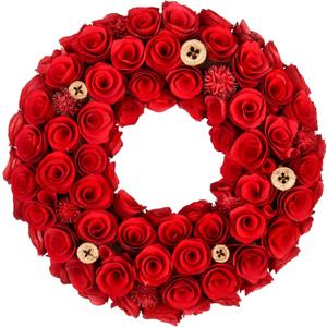 Valentine Wreath, 13 Inch Small Red Wreaths, Hand Carved | Natural Pine Wood, Valentine Christmas Decorations for Front Door, Wall & Window Decor
