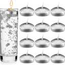 Nuanchu 12 Pieces 1. 65 Inch Floating Candles for Wedding Centerpiece, Small Unscented Floating Round Tealights Metallic Smooth Wax Disc Candles for Graduation Dinner Home Decor(Silver)