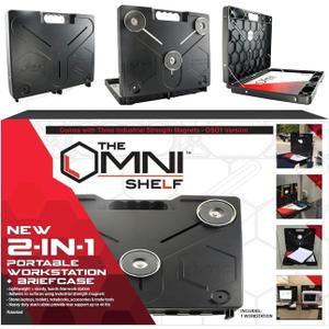 The OmniShelf Magnetic Portable Workstation + Toolbox, Computer & Laptop Stand, Multimeter Case, Utility Shelf w/ 40 lb Capacity, Hands Free Workstation Attaches to HVAC, Trucks & More (2 Count)