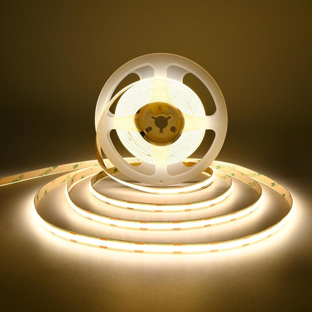 COB LED Strip Lights DC 12V LED Strip Flexible High Density UniformLED Strips,16.4ft 4000K Natural White,CRI 90+,2400LEDs Dimmable Lights for Home Room Decor(No Adapter or Controller)