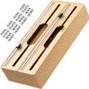 Xomoo 2 in 1 Wrap Dispenser with Cutter and Labels, Aluminum Foil, Plastic Wrap, and Wax Paper Dispenser for Kitchen, Bamboo Roll Organizer Holder, Compatible with 12.28" Roll