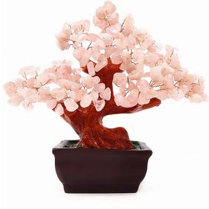 Feng Shui Quartz Crystal Money Tree Bonsai Style Decoration for Luck and Wealth (Pink)