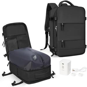 Coowoz Vacuum Backpack Travel with Pump,Travel Backpack with Vacuum System For Women Men,Carry On Backpack,Hiking Backpack Waterproof Outdoor Sports Rucksack Casual Daypack,30L(Vacuum Pump),Black