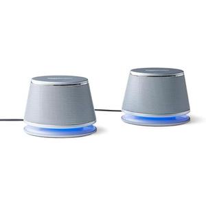 Amazon Basics Stereo 2.0 Speakers for PC or Laptop with Volume Control, 3.5mm Aux input, USB-Powered, 1 Pair, Silver, 3.9 x 2.6 x 2.8 inches