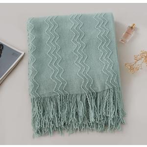 Esterra Textured Knit Throw Blanket with Tassel. Ultrasoft Cozy Knitted Boho Throw, All Season Lightweight Decorative Farmhouse Throw for Sofa Couch Bed (50"x60", Chambray Blue)