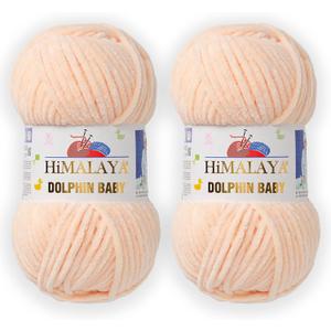 2 Skein/Pack Himalaya Dolphin Baby Chenille Yarn, Each Ball 100 gr (3.5 oz), 120 m (132 Yards), 100% Polyester, Super Bulky Baby Blanket Velvet Amigurumi Yarn, 80333 - Light Salmon