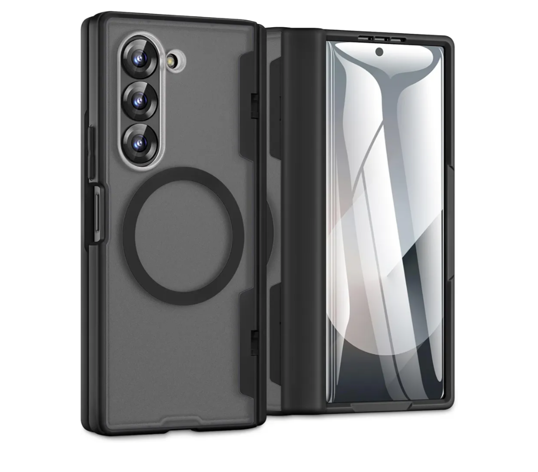 Caka for Samsung Galaxy Z Fold 4 Case [Compatible with Magsafe] [Hinge Protection] [Built-in HD Screen Protector] Translucent Hard Shockproof Magnet Phone Cover for Fold4 - Black