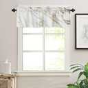 Savannan Marble Curtains Valances, Marble Texture White Gold Abstract Art Rod Pocket Cafe Valance Short Window Curtains for Kitchen, Bedroom, Living Room, 1 Panel, 54"X18"