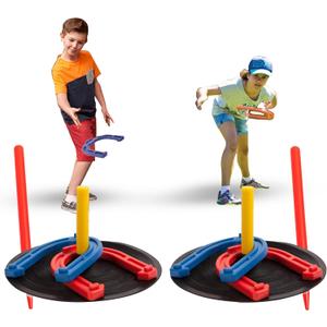 YONAR Sports Outdoor Indoor Rubber Horseshoes Set | Includes 4 Horseshoes, 2 Pegs, 2 Rubber Mats, 2 Red Plastic dowels, 1 Mesh Bag | Perfect for Beach, Parks, Picnics, Backyard, Fun for Kids Adults