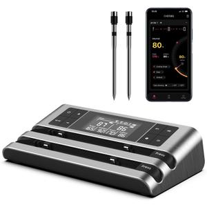 Wireless Smart Meat Thermometer, Dual-Sensor Probe, 500FT Remote, Dedicated App, Real-Time Temp for Oven/Grill - Rechargeable, Precise for Steak