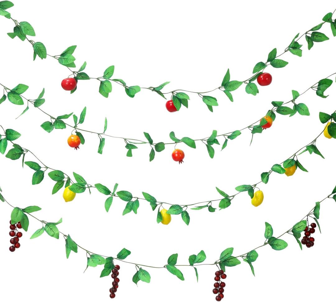 4 Pcs Sukkah Decoration Fruits Hanging Banner for Sukkot - Etrog Apple Decor - Jewish Holiday Celebration Party Supplies (Colorful Style)