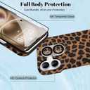 OOK for iPhone 16 Case with Screen Protector + Camera Lens Protector, Retro Cool Leopard Print Cheetah Half-Wrapped PU Phone Case for Women Men, Slim Minimalist Hard PC Case Cover, Brown