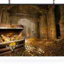 7x5ft Treasury Hall Backdrop Gold Coins Treasure Boxes Lost Ancient Treasures Kingdoms and Castles Background Pirate Treasure Halloween Festival Party Decor Photo Studios Props