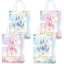 16 Pcs Princess & Prince Castle Party Bags with Handles - Candy & Treat Goodie Bags for Gender Reveal, Baby Shower & Wedding