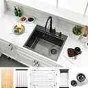 23 Inch Black Drop In Kitchen Sink Workstation - SZBAQTM 23x19-Inch Drop In sink Stainless Steel Single Bowl 10'' Deep Handmade Top Mount Sink with Cutting Board& Strainer, 23"X19"X10"