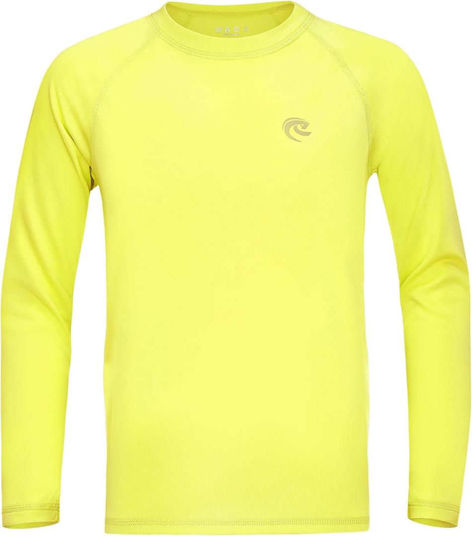 Boys UPF 50+ Swim Shirt Long Sleeve, 1 or 2 Pack UV Sun Protection Rash Guard, Youth Kids SPF Water Shirts for Beach Surf, Light Yellow Small