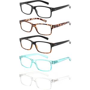NORPERWIS Reading Glasses 5 Pairs Quality Readers Spring Hinge Glasses for Reading for Men and Women (5 Pack Mix Color -3, 4.50)