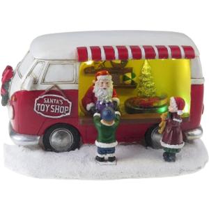 Lightahead Christmas Scene LED Lighted Santa Gift Shop Figurine with Turning Tree Musical Decoration with 8 melodies Tabletop