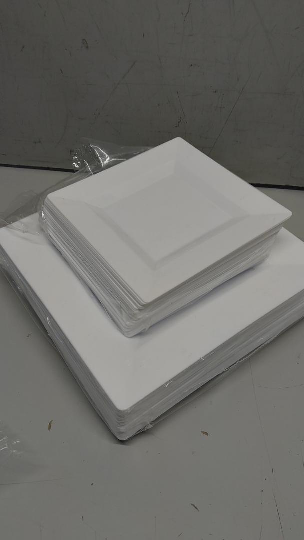 N9R 60PCS White Plastic Plates Square, 30 Dinner & 30 Dessert Plates Heavy Duty, Fancy Disposable Plates for Party, Wedding and other Events
