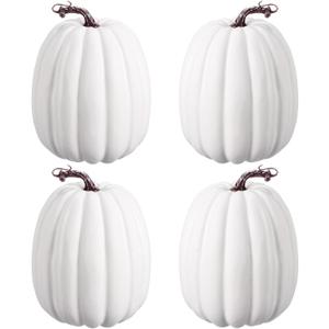 Dandat 4 Pcs 8.7 Inch Fall Large White Foam Pumpkins Halloween Jumbo Foam Pumpkin Decorations Giant White Fake Artificial Decor for Crafts to Paint Thanksgiving