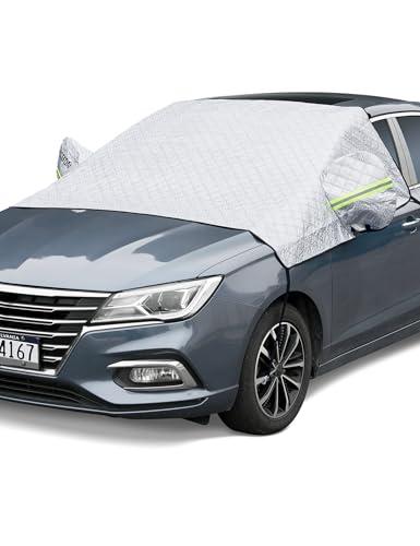AstroAI 4-Layer Windshield Snow Cover for Ice, UV, Frost - Wiper & Mirror Protector, Windproof Sunshade for Cars, Compact SUVs