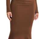 Long Sleeve Maxi Dress Deep V Neck Ruched Bodycon Elegant Semi Formal Wedding Guest Dresses for Women 2025 (Brown)