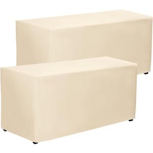 PLOYMONO Fitted Tablecloths 2 Pack, Floor Length Table Cloth for 4 FT Rectangle Table, (48x24 Inch) Polyester Table Cover for Trade Craft Show, Buffet, Banquet, Wedding(Beige)