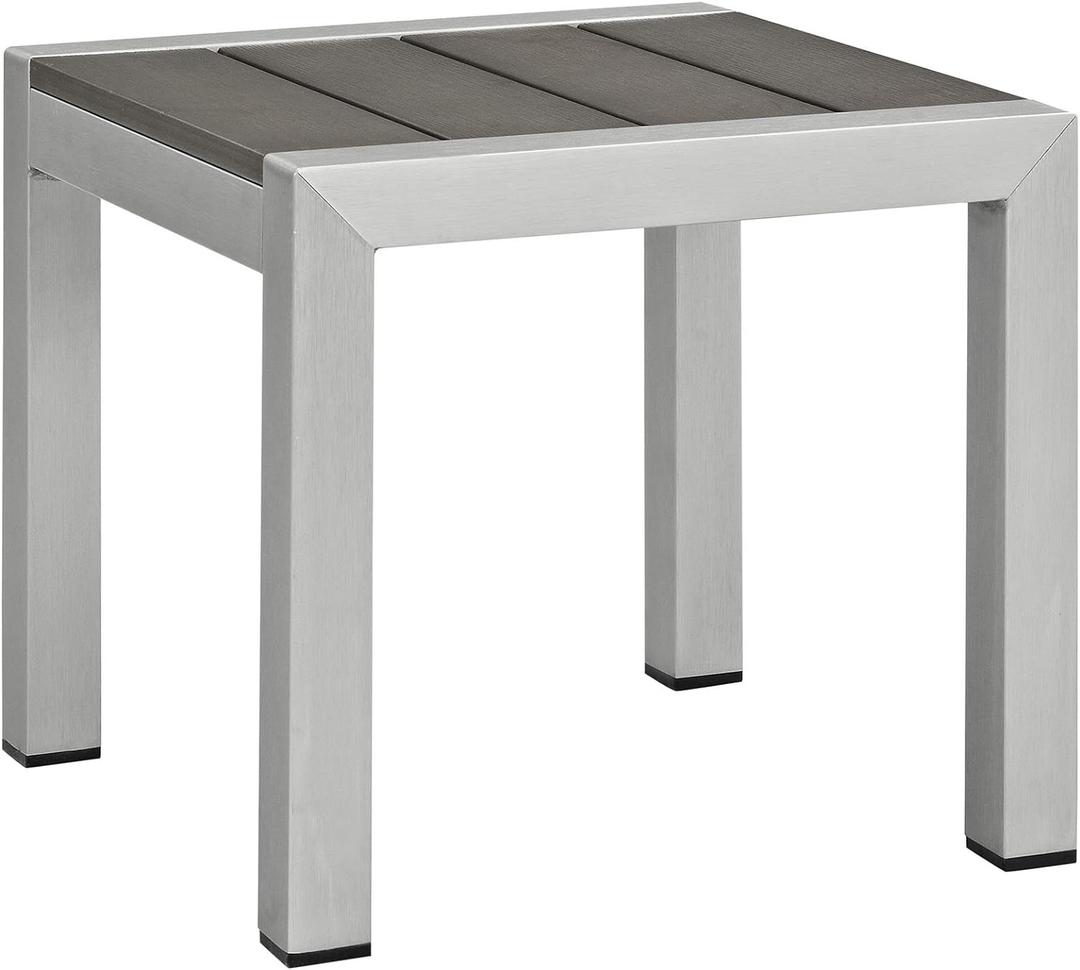 Modway Shore Aluminum Outdoor Patio Side Table in Silver Gray