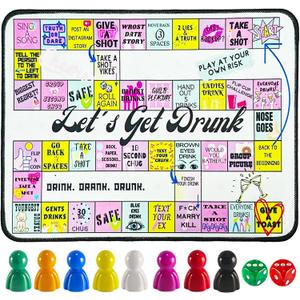 Drinking Board Game for Adults,Rubber Mat Drinking Board Game- Fun Interactive Drinking Party Game for Game Nights, Birthdays,Family Play or Any Occasion(2-8 Players, Age 21+)