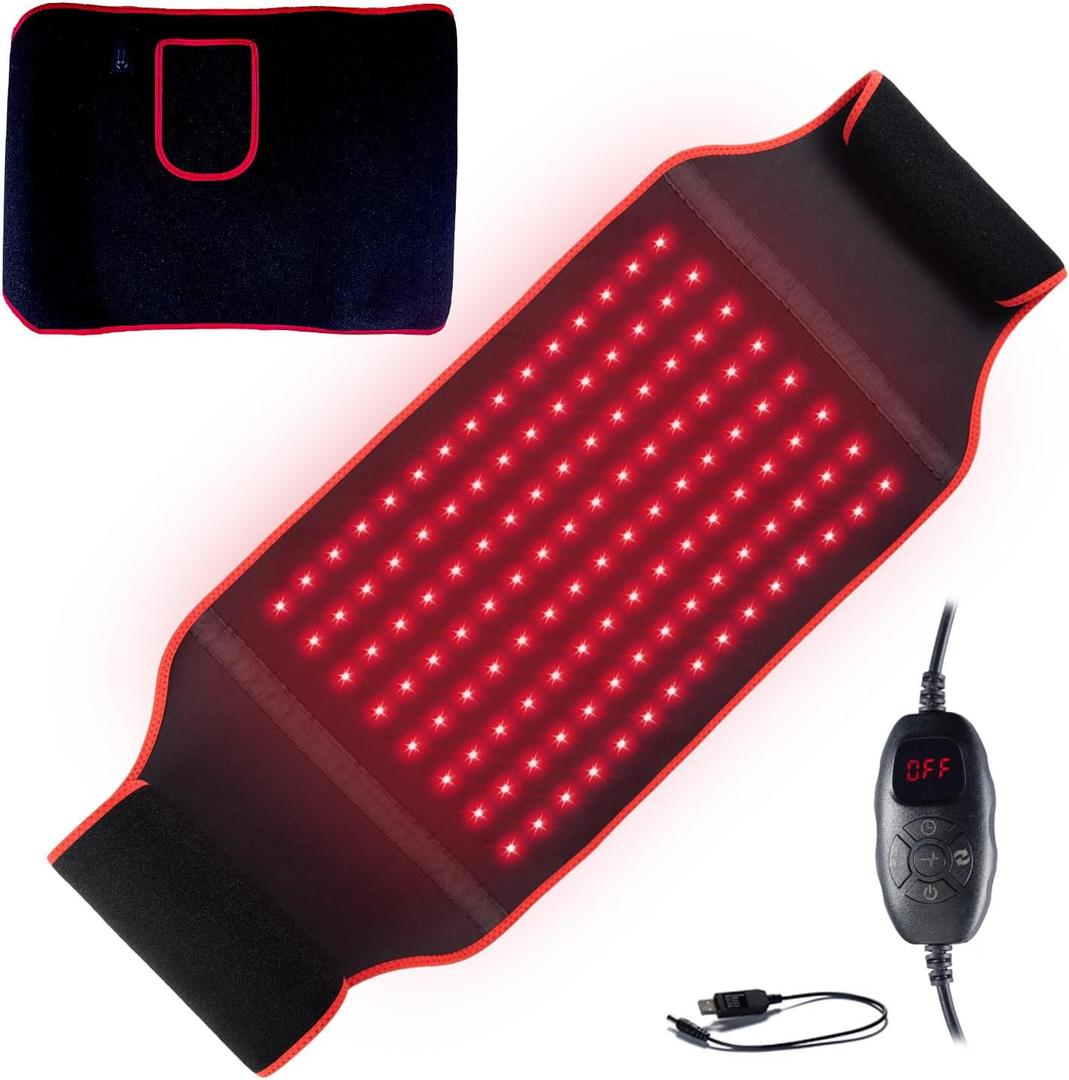 Red Light Therapy for Body,5 Light Levels Infrared Light Heat Therapy Belt Wrap for Back/Waist/Muscle/Pain Relief 660nm & 850nm Led Beads Red Light Therapy Belt with Timer