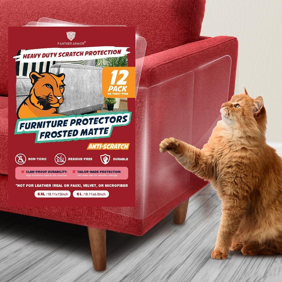 12 Pack Cat Scratch Furniture Protector Sheets  Matte Finish Couch & Sofa Guard from Cat Claws  Easy Apply, Removable, with Twist Pins (6 XL + 6 Large)