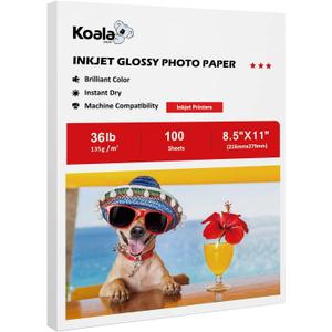 Koala Glossy Thin Inkjet Printer Paper for DIY Chip Bag and Print Brochure Flyer 8.5x11 Inches 100 Sheets 36LB for Inkjet Printers Use DYE INK