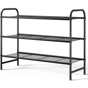 Kitsure Shoe Rack - Stainless Steel Shoe Organizer, Sturdy Shoe Rack for Closet and Front Door Entrance, Free Standing Shoe Shelf, Closet Organizers and Storage, 25.6" Wide - 3 Tier, Black