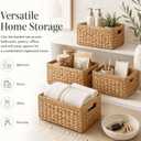 Water Hyacinth Storage Baskets for Shelves Set of 4 Wicker Baskets for Storage and Organizing, Woven Shelf Baskets with Handles for Pantry, Kitchen, Bathroom and Bedroom, 13" x 8.25" x 7"