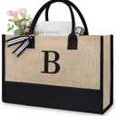 TOPDesign Personalized Initial Canvas Beach Bag, Monogrammed Gift Tote Bag for Women