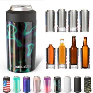 Frost Buddy Universal Buddy Can Cooler - Fits All - For Regular 12 & 16 oz or Slim-Size Bottles - Insulated Double-Walled Stainless Steel (Lights)