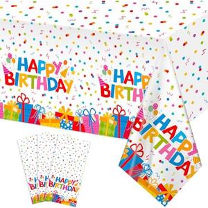 NatNarr 3 Pack Plastic Birthday Tablecloth, 54 x 108 Inch Disposable PE Happy Birthday Tablecloth Waterproof Rectangle Birthdays Party Table Cover for Birthdays Party Decorations