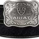 ARIAT Men's Floral Embossed Leather Belt with Antiqued Silver Buckle (Black)