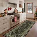 GarveeHome Christmas Runner Rugs 2x6 Kitchen Runner Rug Non Slip Washable Runners for Hallways, Boho Vintage Rugs with Rubber Backing Low-Pile Indoor Holiday Carpet for Entryway Bedroom Green Black