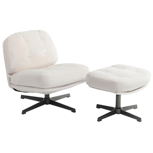 HollyHOME Modern 360°Swivel Accent Chair with Ottoman, Upholstered Comfy Reading Chair and Footstool, Fabric Lazy Chair with Soft Cushion, Lounge Sofa Chair for Living Room, Bedroom, Dark Grey