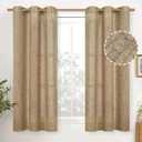 YoungsTex Burlap Linen Curtains 48 Inch Length for Short Window, Toffee Semi Sheer Drapes with Bronze Grommet Light Filtering for Kitchen Cafe Bathroom Bedroom, 2 Panels, 42 X 48 Inch