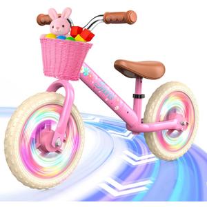 Toddler Balance Bike for 2-5 Year Old,Kids Balance Bike with Fender,Kids Bicycle for 2 3 4 5 Years Old Boy Girl Birthday Christmas Toy Gift,Adjustable Seat/Handlebar,Flat-Free LED Tires,10Min Assembly (Pink)