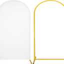 Metal Arch Stand and Cover Set, White Spandex Fitted Backdrop with  Gold Wedding Arched Stand Frame for Parties Birthday Baby Shower Bridal Banquet Decoration (7.2FT), Set of 2 