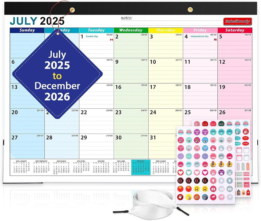 Desk Calendar 2025-2026 with Stickers and Clear Waterproof Cover School Year Calendar, 17 x 12 inch Monthly Planner Schedule Organization, Colorful