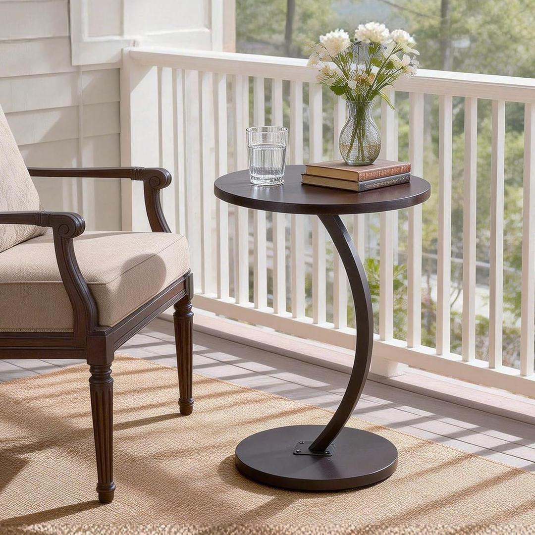 Hsingchi Modern Small C Shaped Side Table, Round Bedside Sofa end Table,TV Tray Table for Eating, Simple Night Stand, Narrow Side Table for Living Room, Bedroom, Office