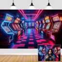 10X8ft Retro Game Arcade Backdrop Gaming Video Game Night Photography Background Game Themed Birthday Party Decorations Banner Supplies (Multi)