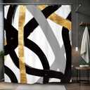 Abstract Modern Shower Curtain 60Wx72L Inch Black Gray Gold Minimalist Contemporary Art Geometric Neutral Bathroom Set Accessories Decor with 12 Pack Hooks