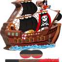 Pasimy Pirate Piata with Blindfold and Stick Pirate Ship Piata Bundle for Treasure Theme Birthday Baby Shower Halloween Party Adventure Decorations Family Game Supplies, 16.14 x 12.20 Inch
